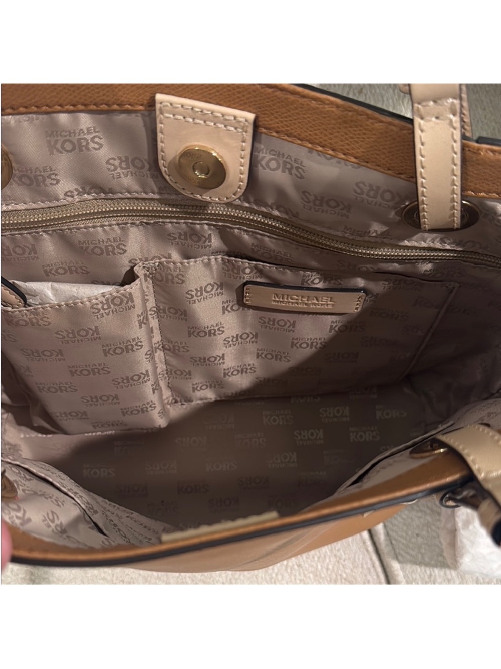 Michael Kors Tan Leather Tote with Cream Straps - Picture 4 of 5